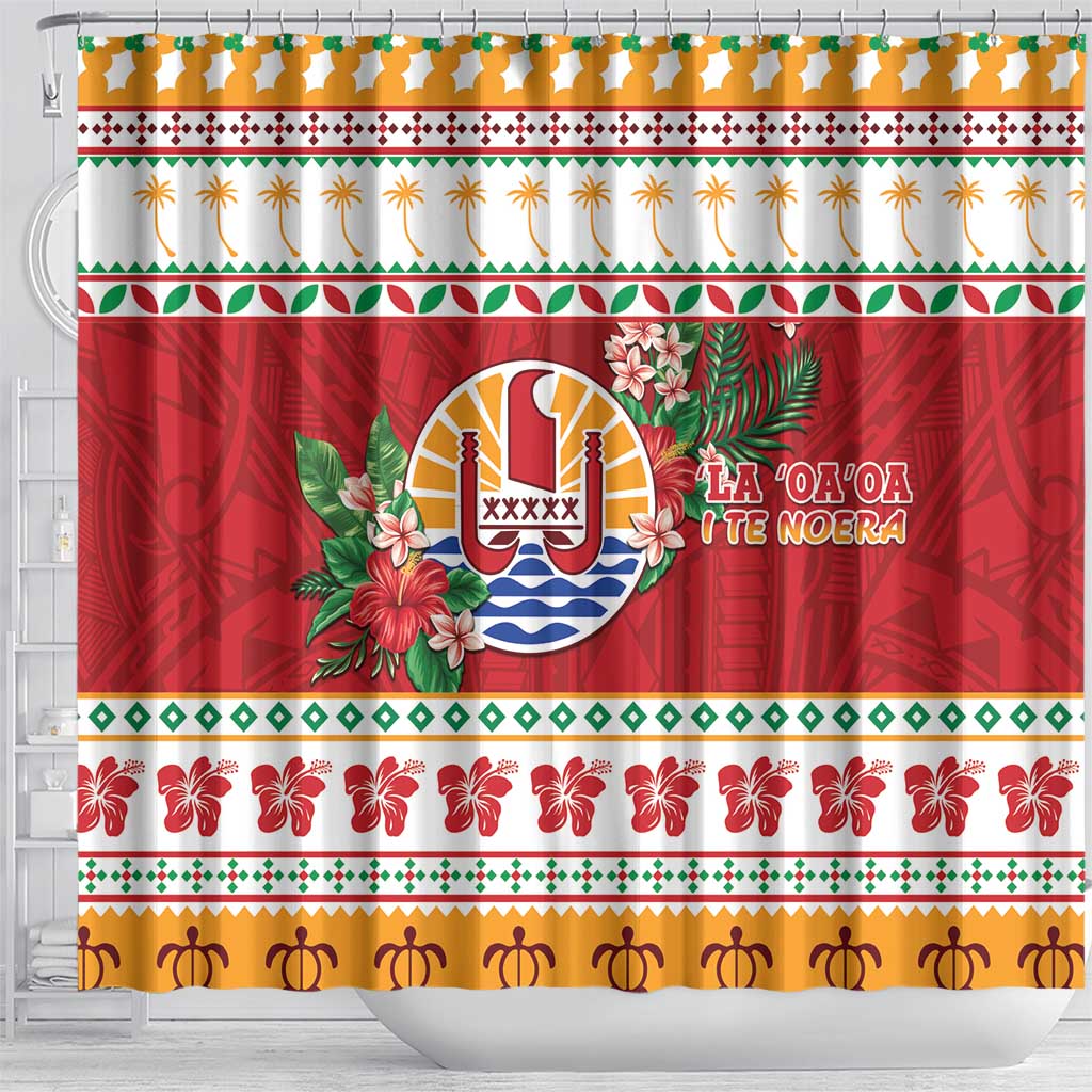French Polynesia Christmas Shower Curtain Coat Of Arms Merry Xmas