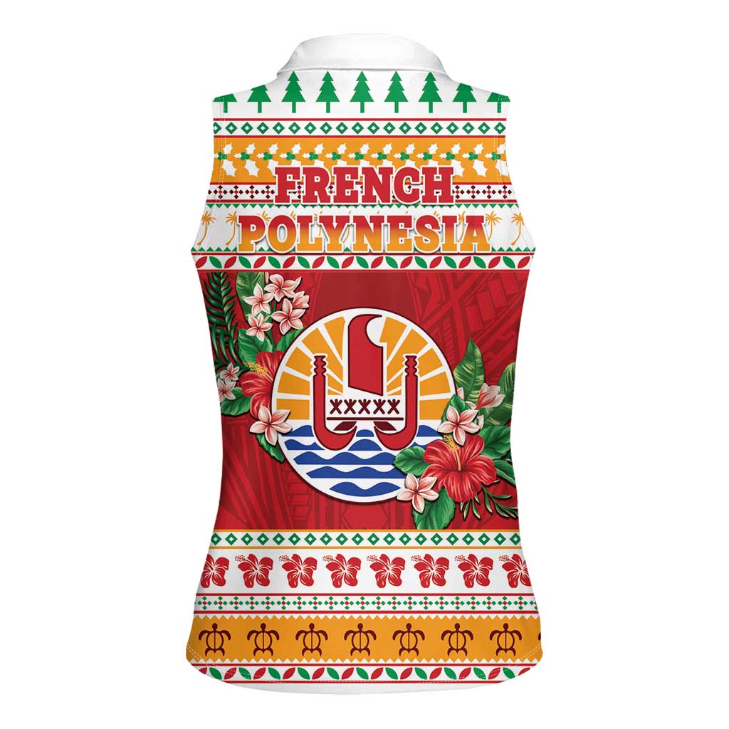 French Polynesia Christmas Women Sleeveless Polo Shirt Coat Of Arms Merry Xmas