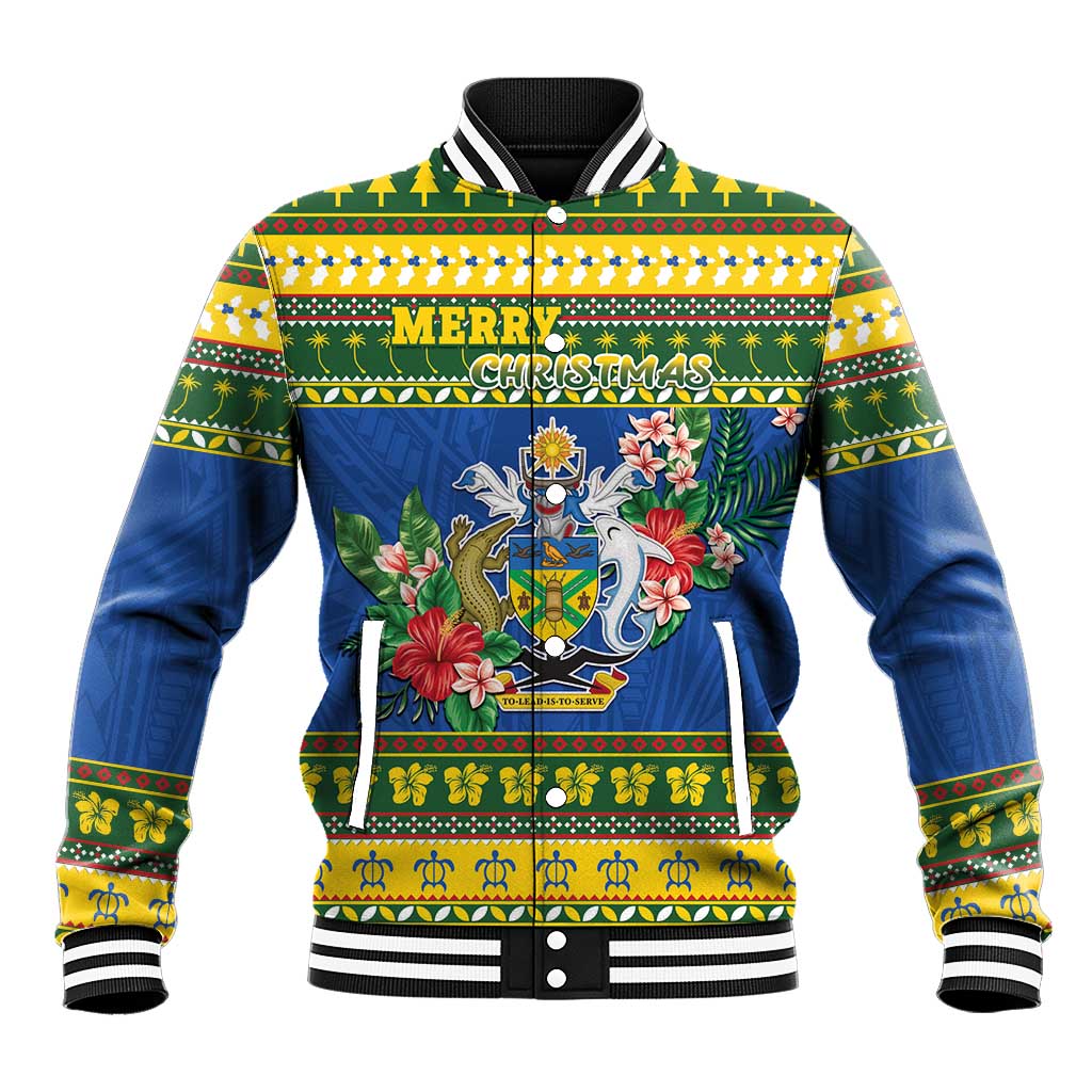 Solomon Islands Christmas Baseball Jacket Coat Of Arms Merry Xmas LT05 Unisex Green - Polynesian Pride