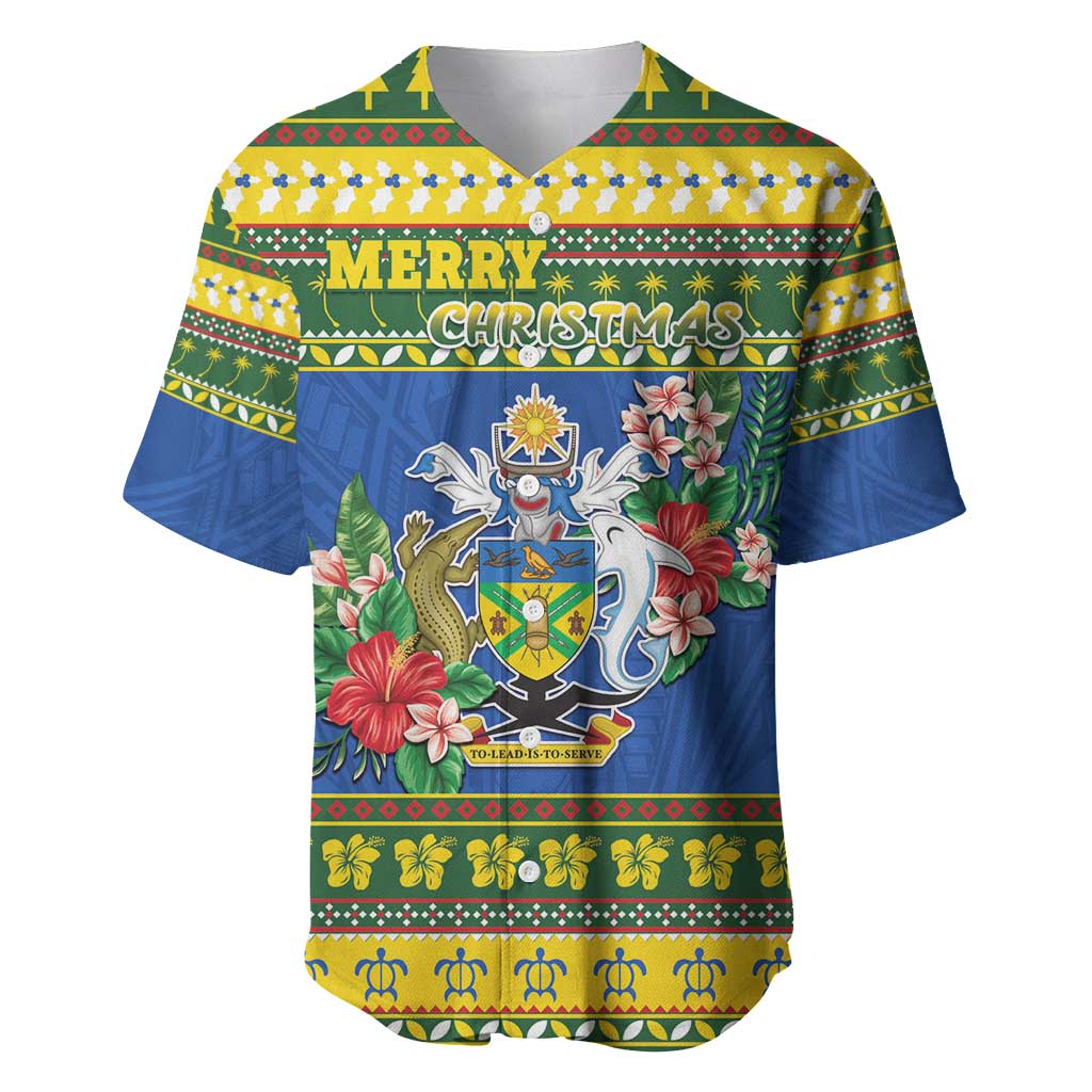 Solomon Islands Christmas Baseball Jersey Coat Of Arms Merry Xmas LT05 Green - Polynesian Pride