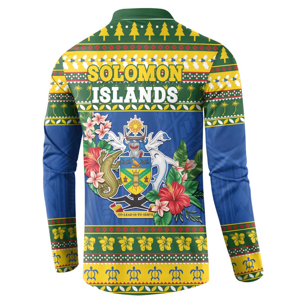 Solomon Islands Christmas Button Sweatshirt Coat Of Arms Merry Xmas