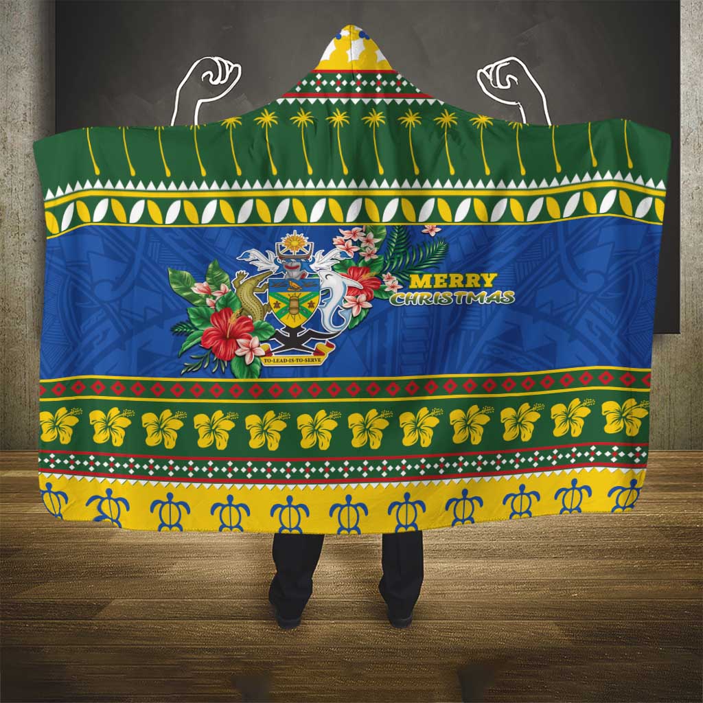 Solomon Islands Christmas Hooded Blanket Coat Of Arms Merry Xmas