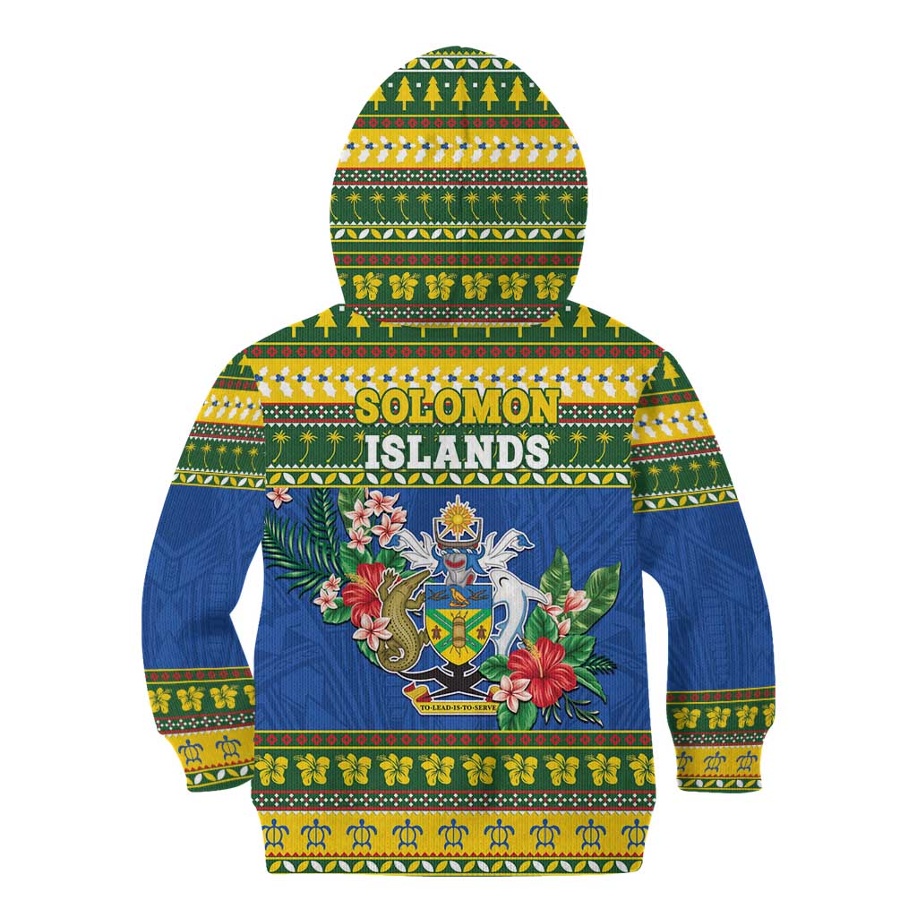 Solomon Islands Christmas Kid Hoodie Coat Of Arms Merry Xmas