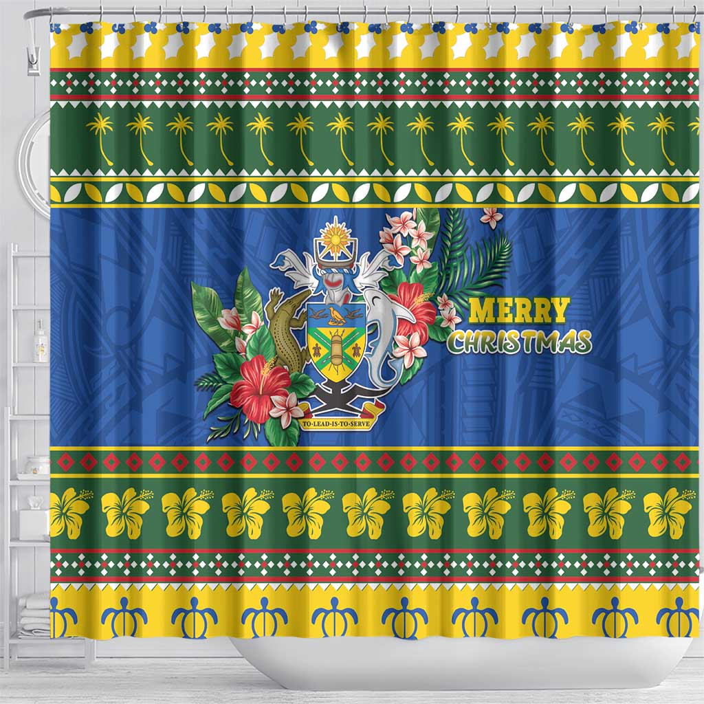 Solomon Islands Christmas Shower Curtain Coat Of Arms Merry Xmas