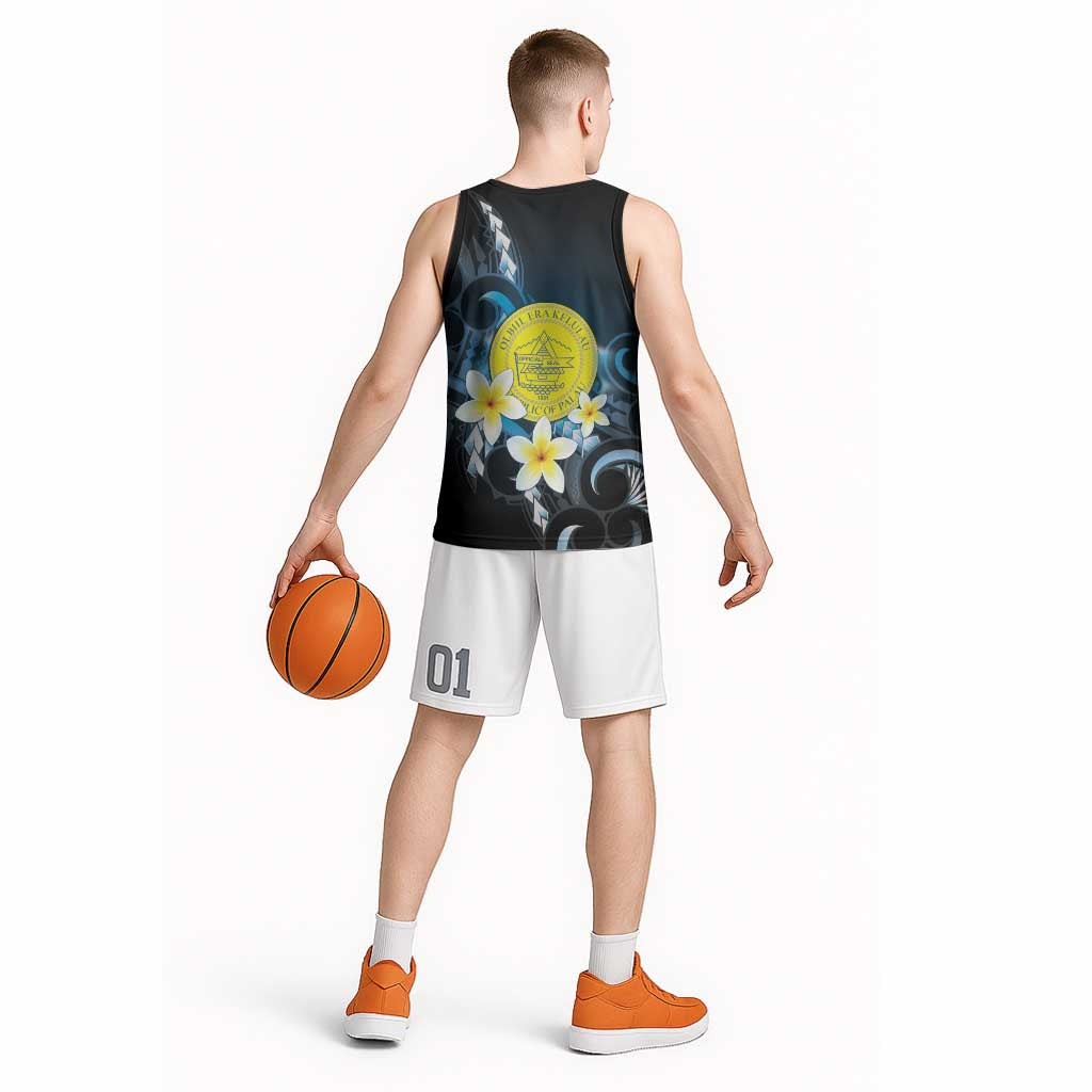 Palau United Nations Day Basketball Jersey Polynesian Curves Plumeria - Polynesian Pride