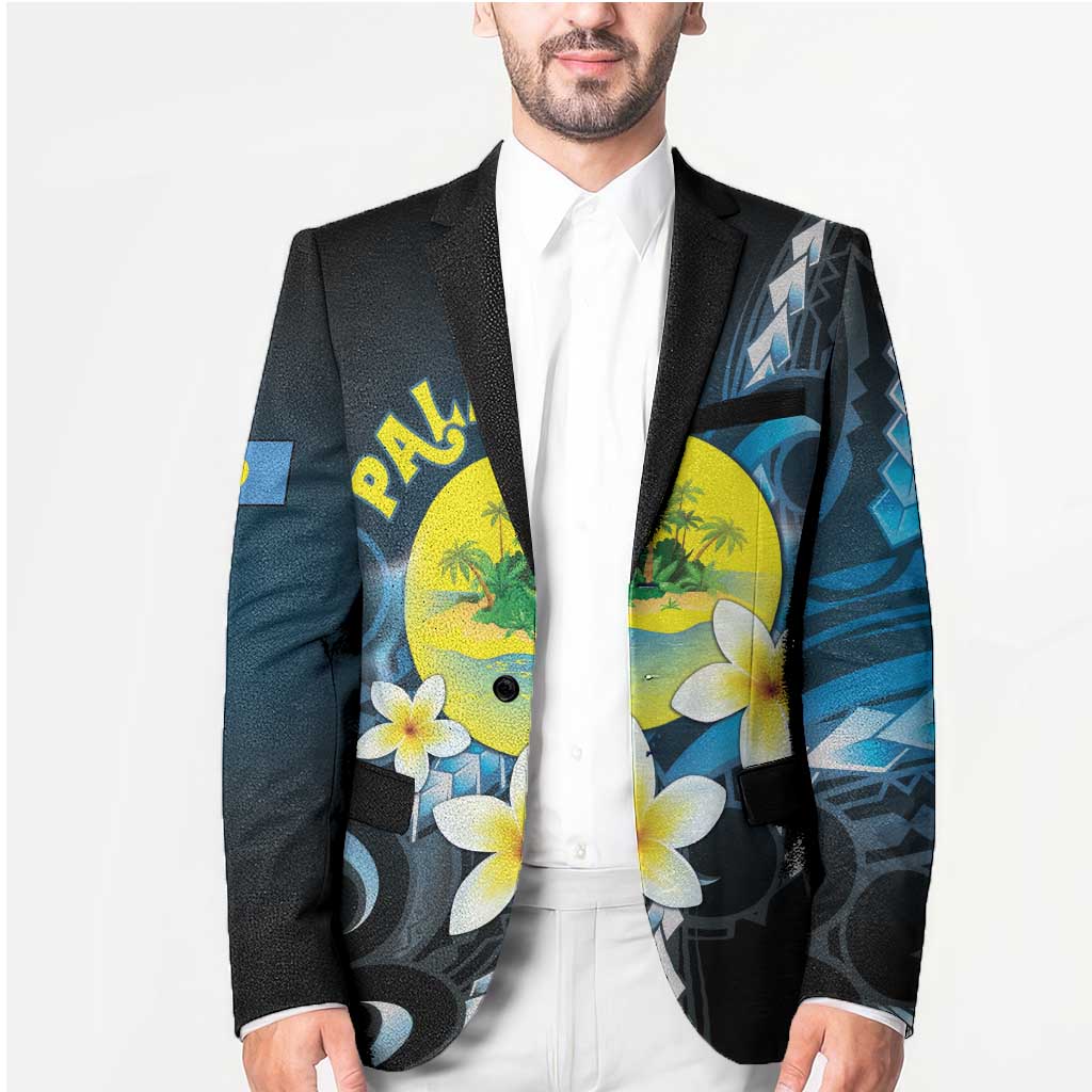 Palau United Nations Day Blazer Polynesian Curves Plumeria - Polynesian Pride