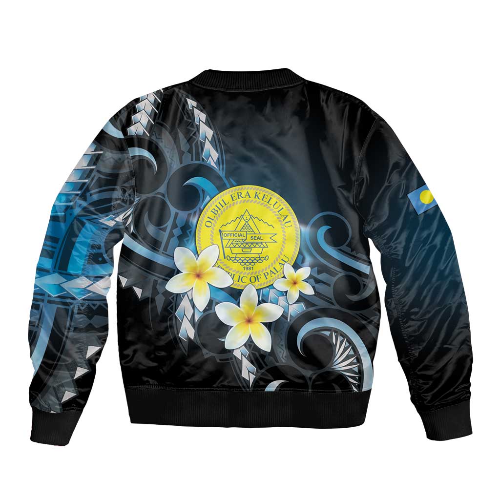 Palau United Nations Day Bomber Jacket Polynesian Curves Plumeria - Polynesian Pride