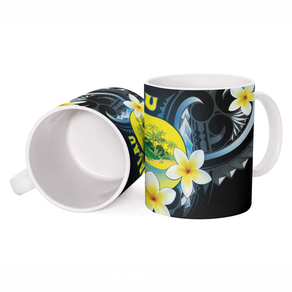 Palau United Nations Day Ceramic Mug Polynesian Curves Plumeria - Polynesian Pride