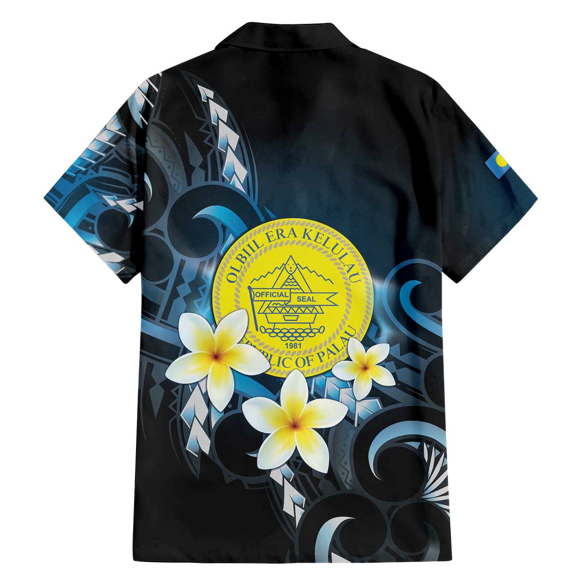 Palau United Nations Day Family Matching Off The Shoulder Long Sleeve Dress and Hawaiian Shirt Polynesian Curves Plumeria - Polynesian Pride