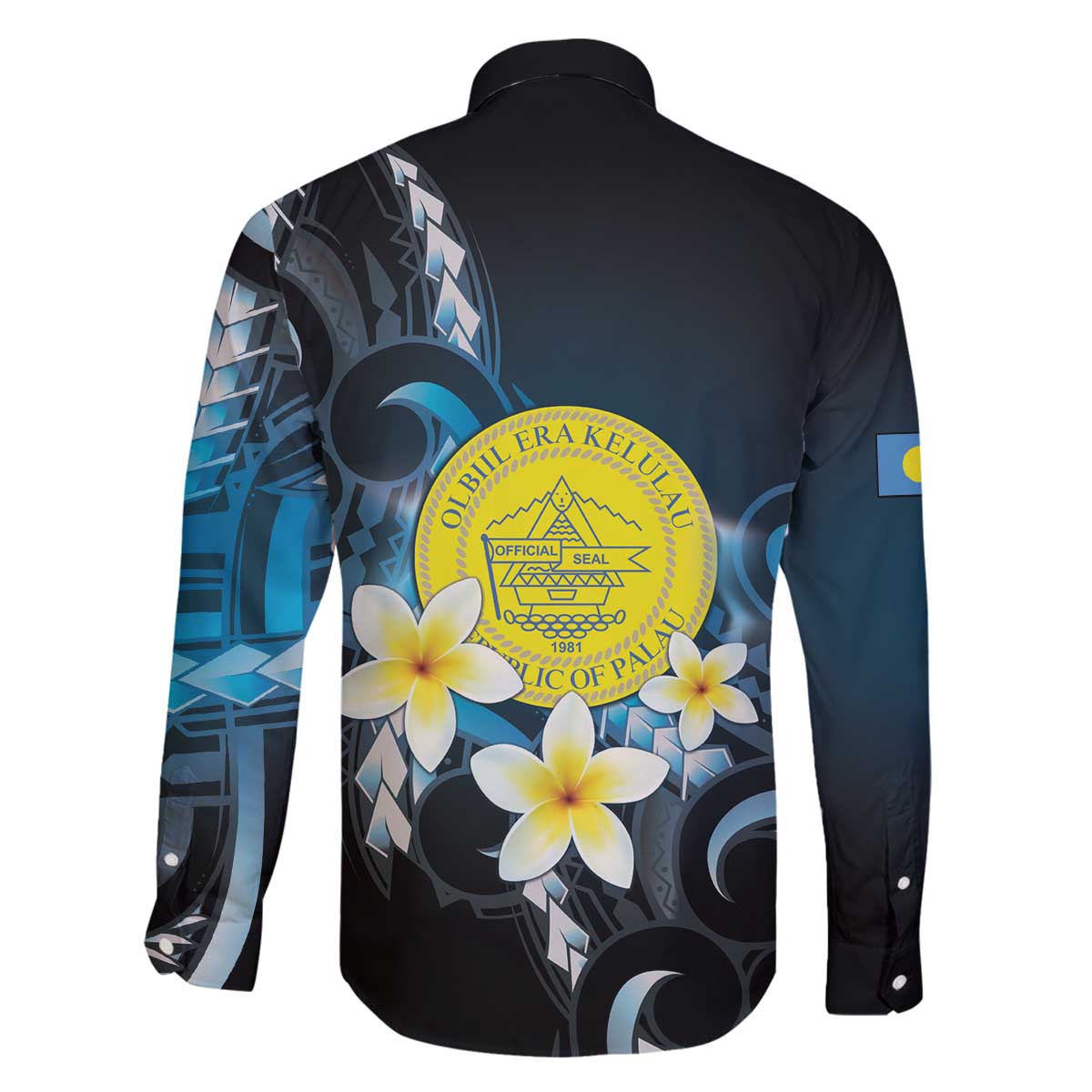 Palau United Nations Day Family Matching Off The Shoulder Long Sleeve Dress and Hawaiian Shirt Polynesian Curves Plumeria - Polynesian Pride