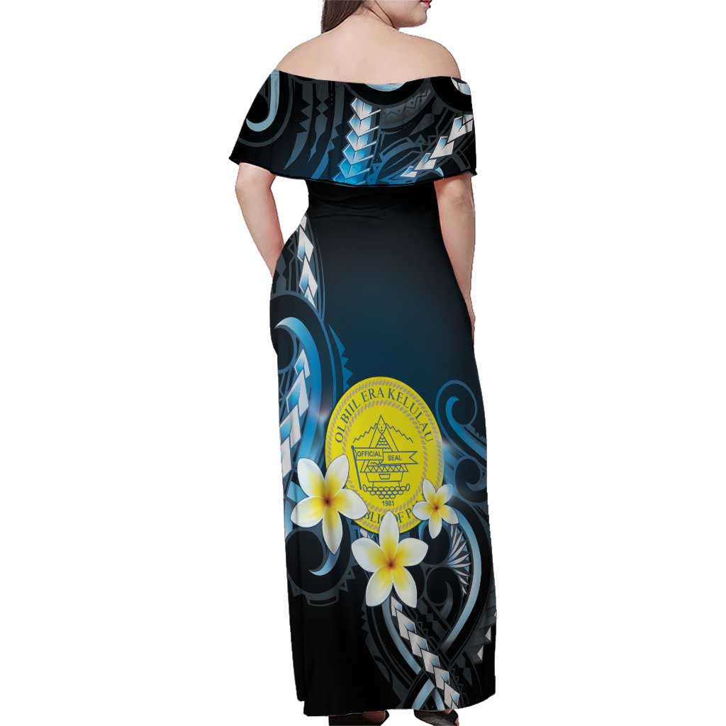 Palau United Nations Day Family Matching Off Shoulder Maxi Dress and Hawaiian Shirt Polynesian Curves Plumeria - Polynesian Pride
