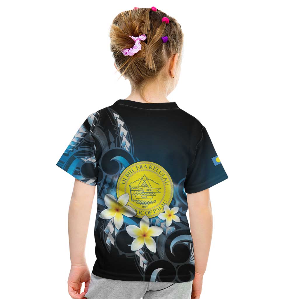 Palau United Nations Day Kid T Shirt Polynesian Curves Plumeria - Polynesian Pride