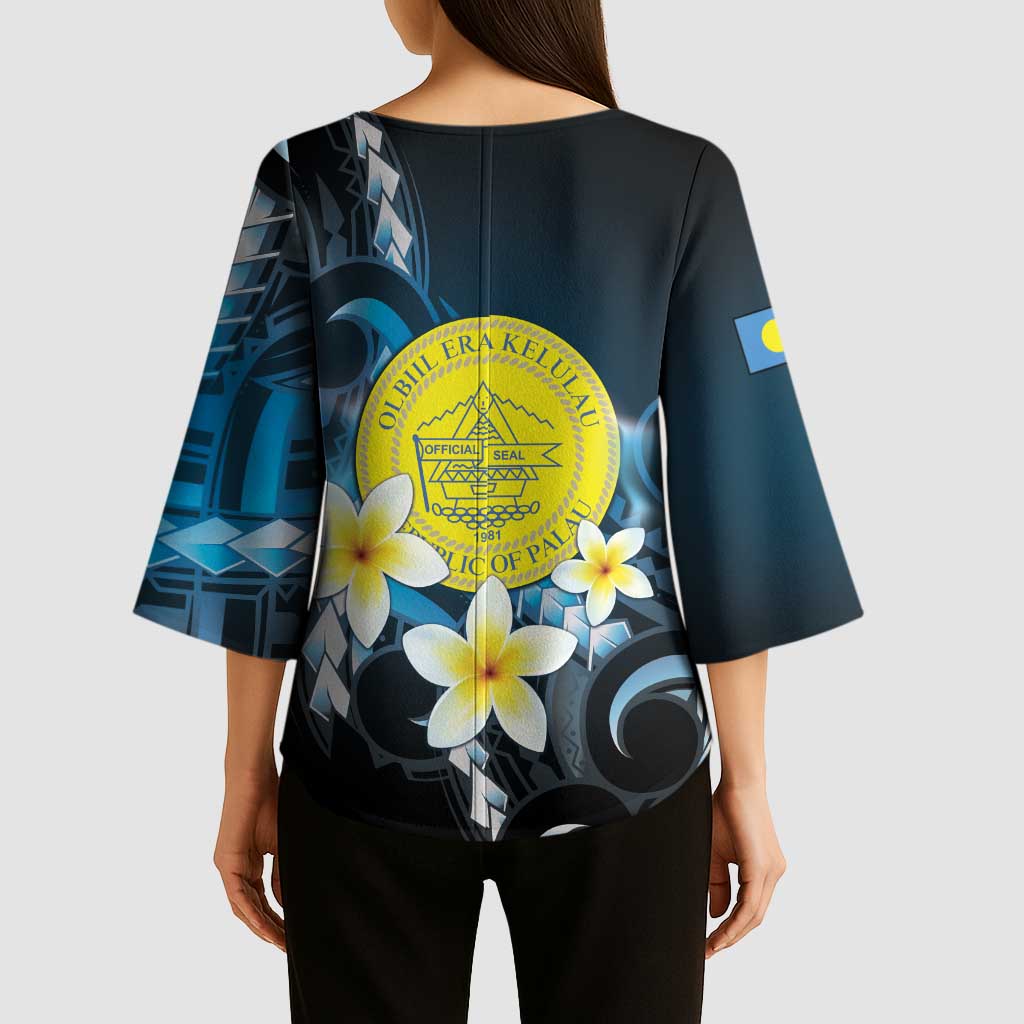 Palau United Nations Day Kimono Sleeve Blouse Polynesian Curves Plumeria - Polynesian Pride