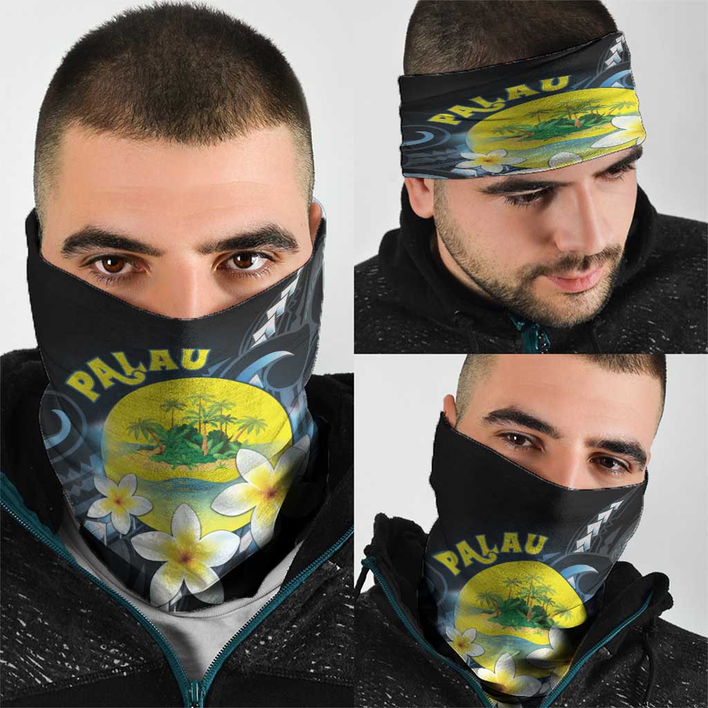 Palau United Nations Day Neck Gaiter Polynesian Curves Plumeria - Polynesian Pride