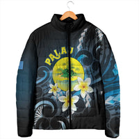 Palau United Nations Day Padded Jacket Polynesian Curves Plumeria - Polynesian Pride