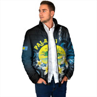 Palau United Nations Day Padded Jacket Polynesian Curves Plumeria - Polynesian Pride