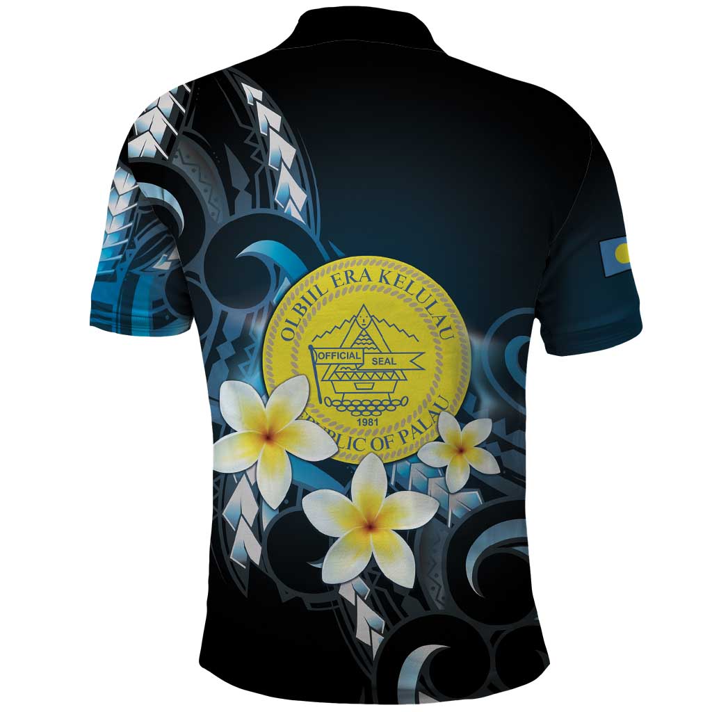Palau United Nations Day Polo Shirt Polynesian Curves Plumeria - Polynesian Pride