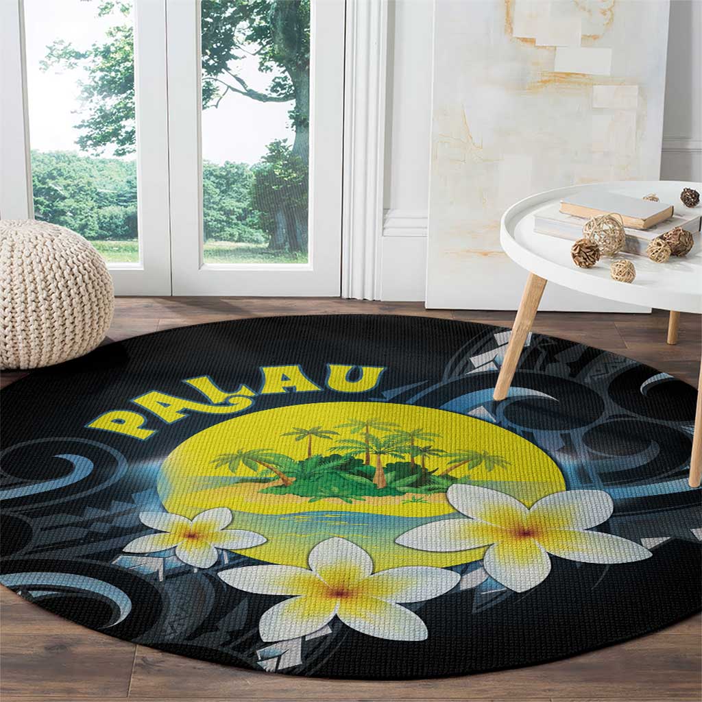 Palau United Nations Day Round Carpet Polynesian Curves Plumeria - Polynesian Pride