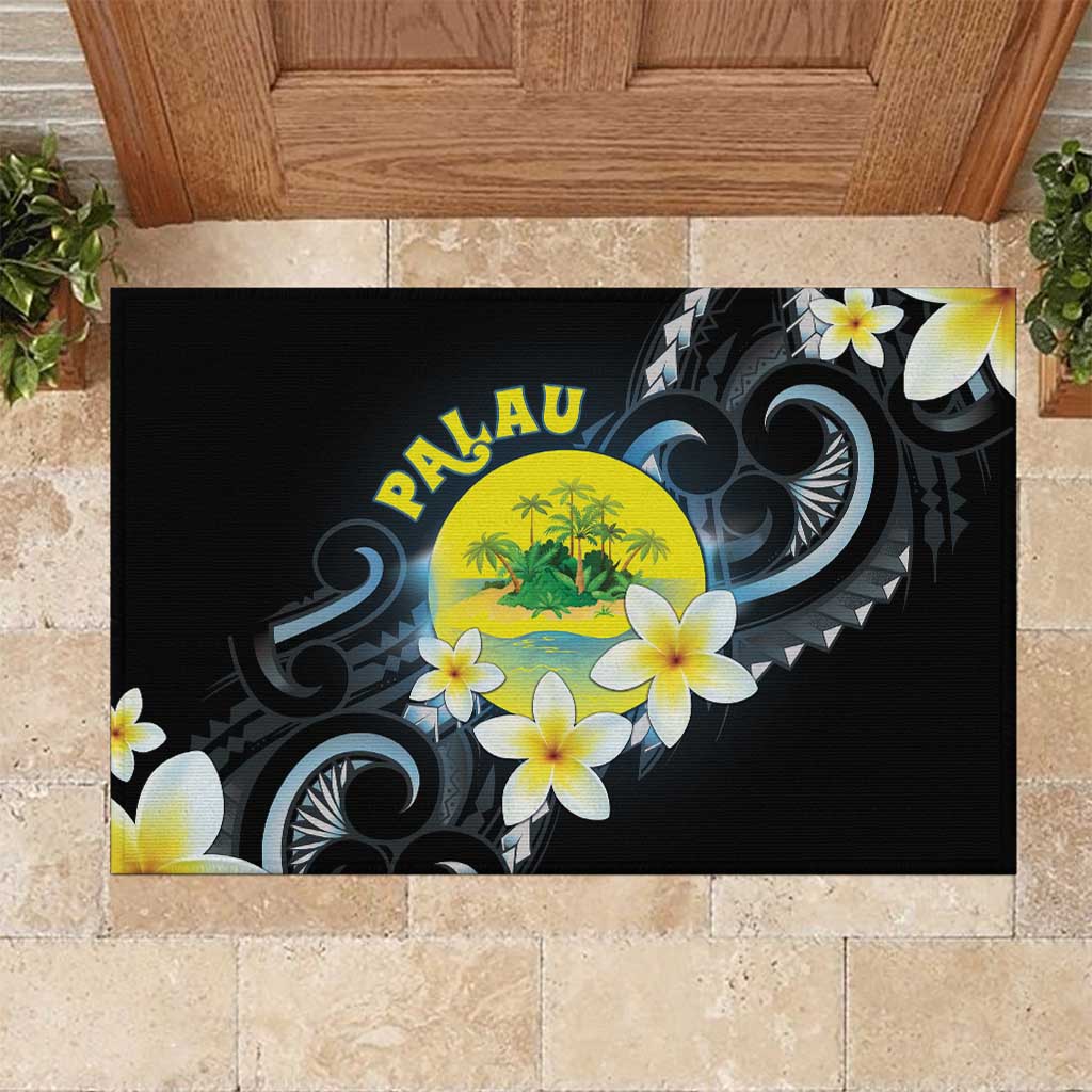 Palau United Nations Day Rubber Doormat Polynesian Curves Plumeria - Polynesian Pride