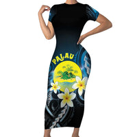 Palau United Nations Day Short Sleeve Bodycon Dress Polynesian Curves Plumeria - Polynesian Pride