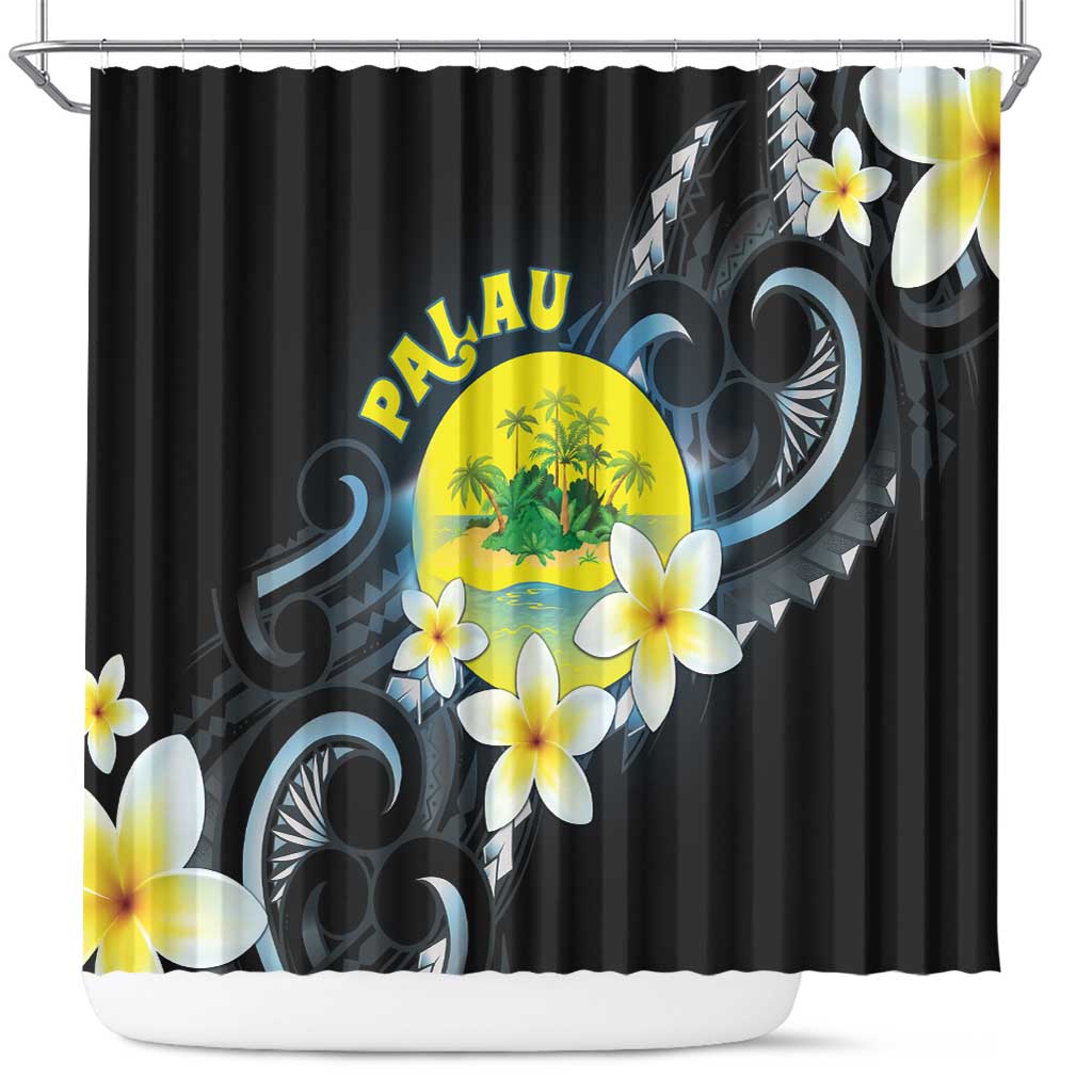 Palau United Nations Day Shower Curtain Polynesian Curves Plumeria - Polynesian Pride