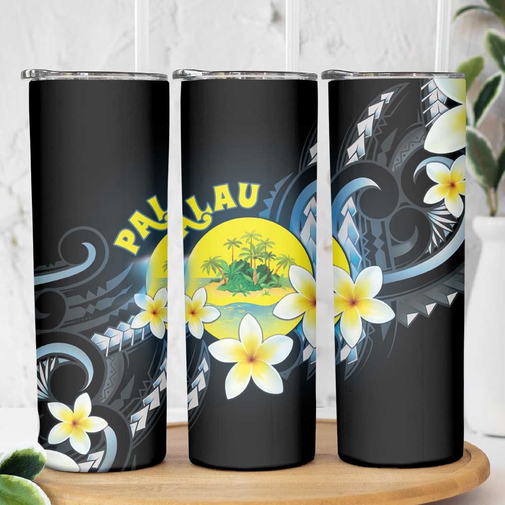 Palau United Nations Day Skinny Tumbler Polynesian Curves Plumeria - Polynesian Pride