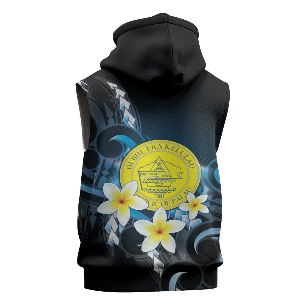 Palau United Nations Day Sleeveless Zip Hoodie Polynesian Curves Plumeria - Polynesian Pride
