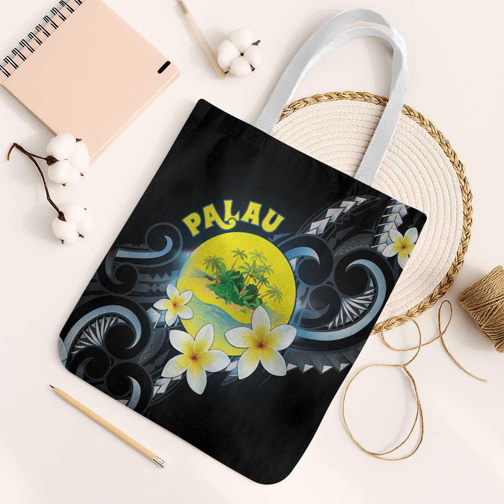 Palau United Nations Day Tote Bag Polynesian Curves Plumeria - Polynesian Pride