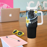 Palau United Nations Day Tumbler With Handle Polynesian Curves Plumeria - Polynesian Pride