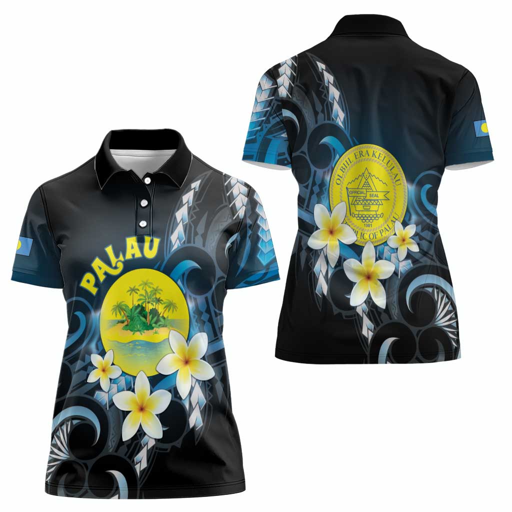 Palau United Nations Day Women Polo Shirt Polynesian Curves Plumeria - Polynesian Pride