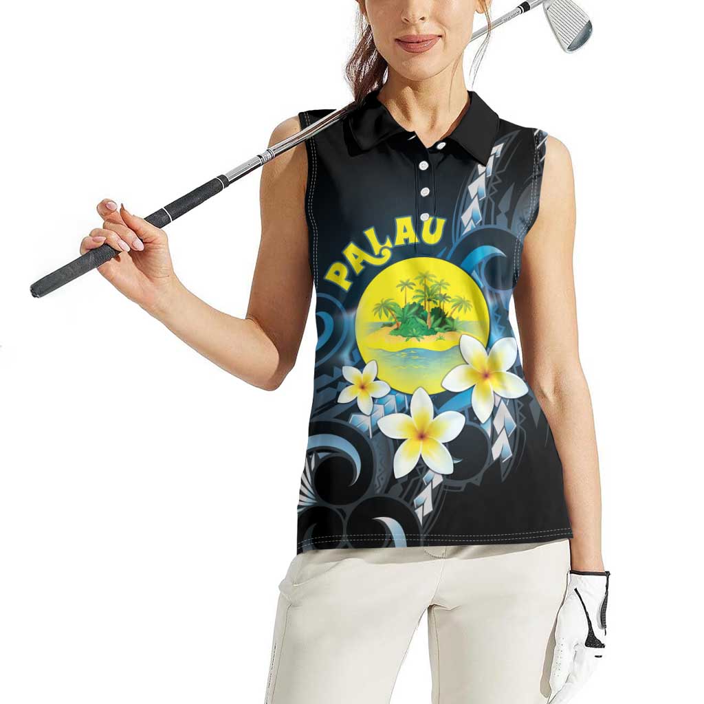 Palau United Nations Day Women Sleeveless Polo Shirt Polynesian Curves Plumeria - Polynesian Pride