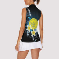 Palau United Nations Day Women Sleeveless Polo Shirt Polynesian Curves Plumeria - Polynesian Pride