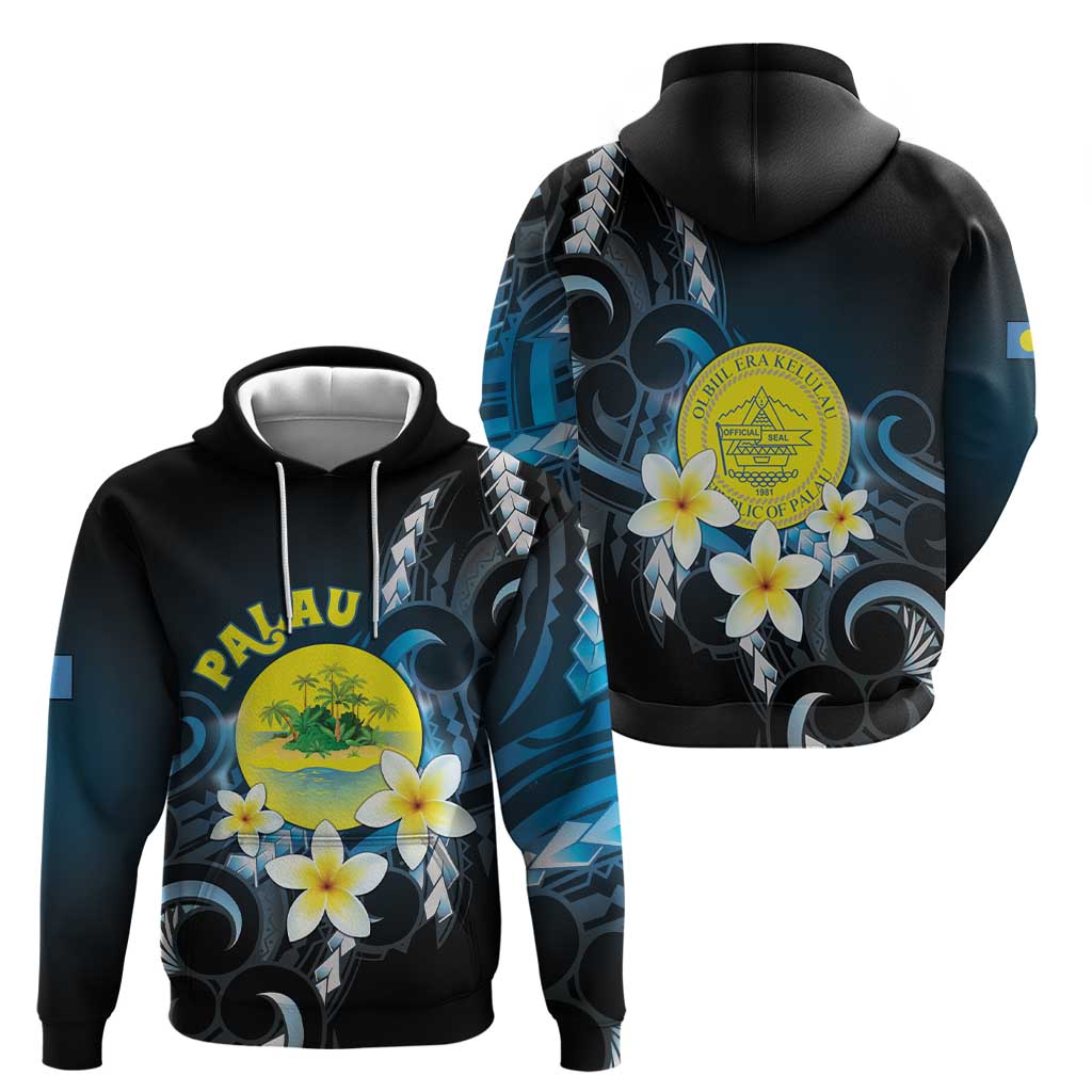 Palau United Nations Day Zip Hoodie Polynesian Curves Plumeria - Polynesian Pride
