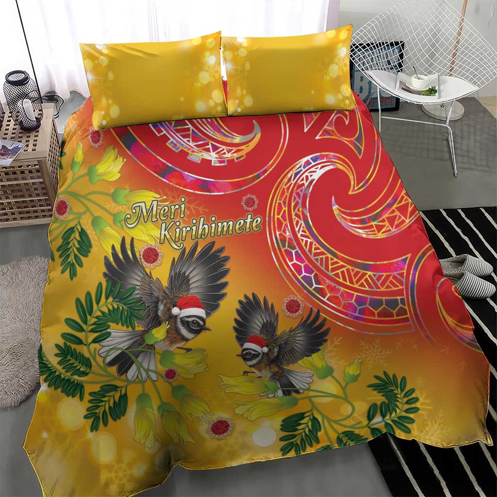 New Zealand Piwakawaka Christmas Bedding Set With Maori Pattern