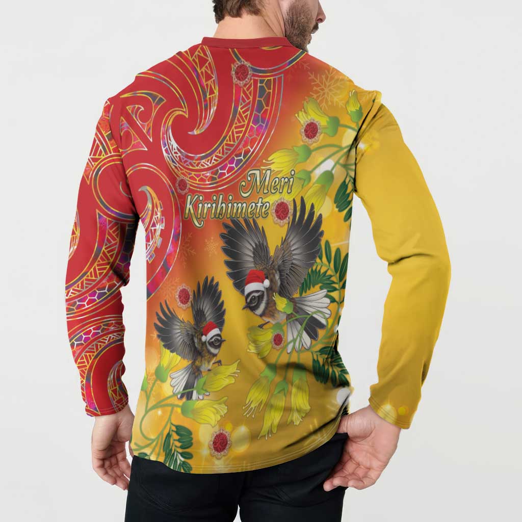 New Zealand Piwakawaka Christmas Button Sweatshirt With Maori Pattern