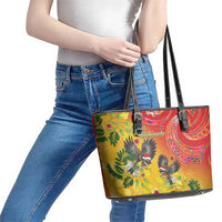 New Zealand Piwakawaka Christmas Leather Tote Bag With Maori Pattern