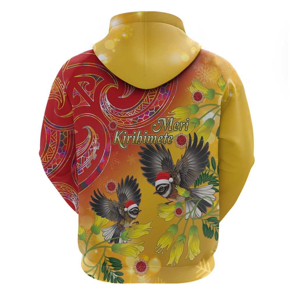 New Zealand Piwakawaka Christmas Zip Hoodie With Maori Pattern