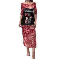 Personalised New Zealand Tiki Christmas Puletasi Ho Ho Ho Paua Shell Glitter Red