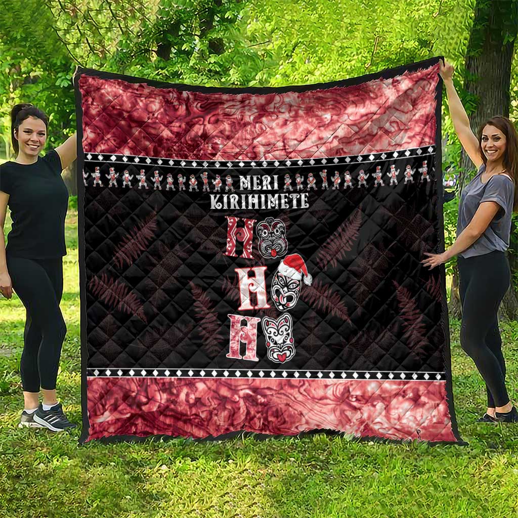 New Zealand Tiki Christmas Quilt Ho Ho Ho Paua Shell Glitter Red