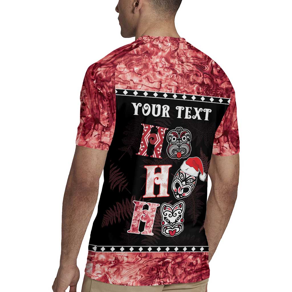 Personalised New Zealand Tiki Christmas Rugby Jersey Ho Ho Ho Paua Shell Glitter Red