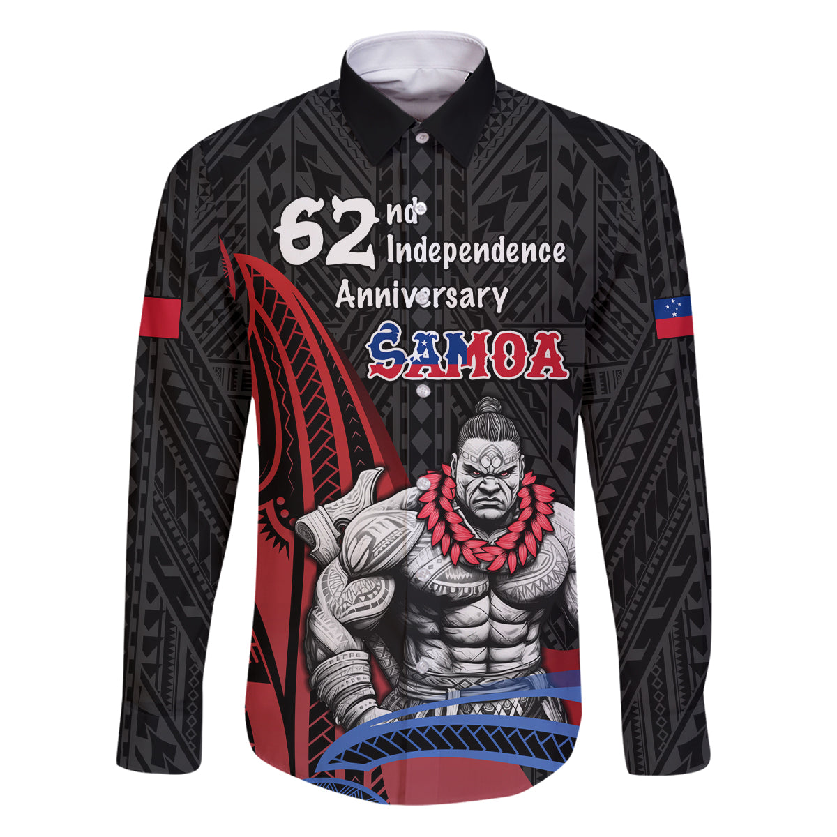 Samoa Independence Day Family Matching Puletasi Dress and Hawaiian Shirt Samoan Warriors Ula Fala LT05 Dad's Shirt - Long Sleeve Black - Polynesian Pride