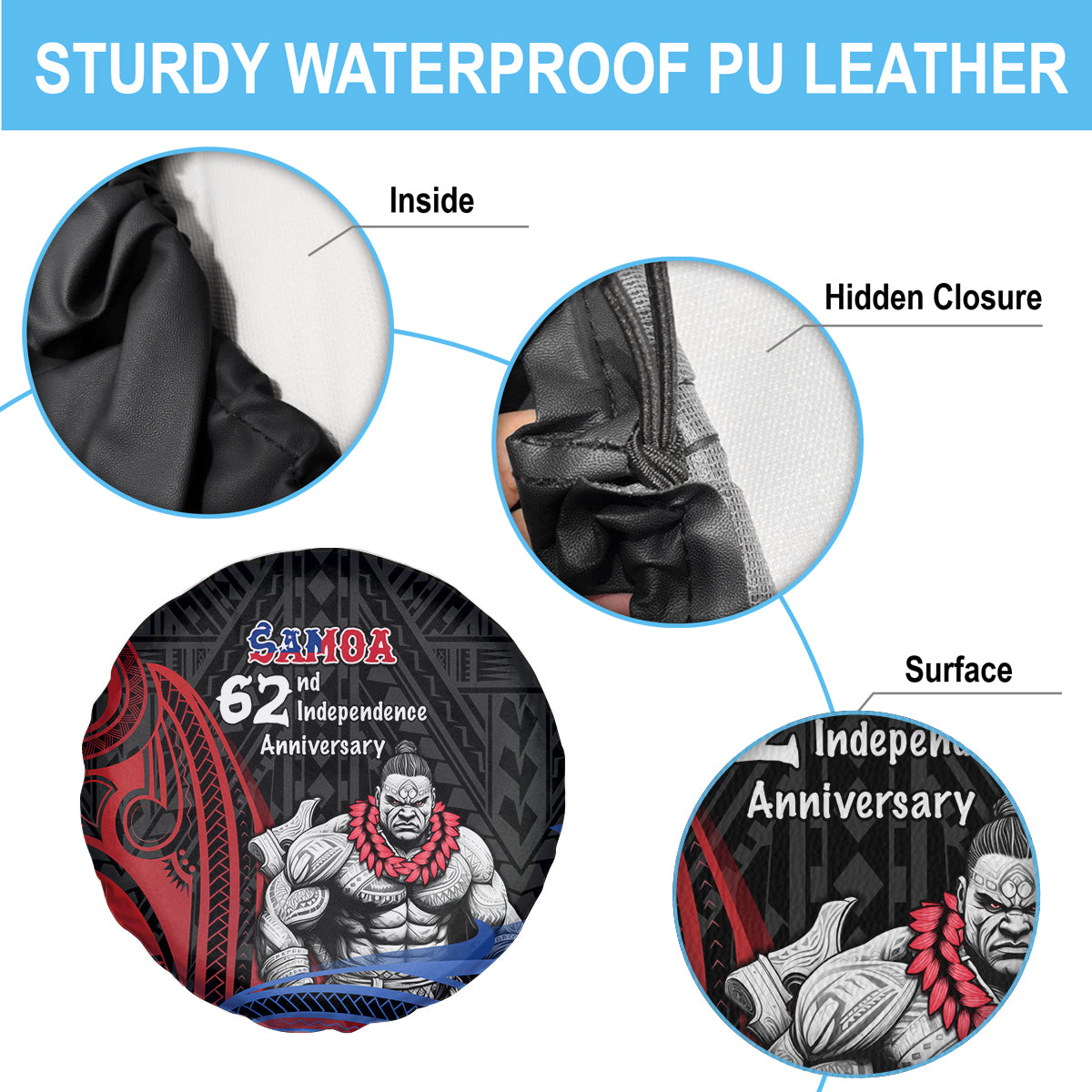 Samoa Independence Day Spare Tire Cover Samoan Warriors Ula Fala LT05 - Polynesian Pride