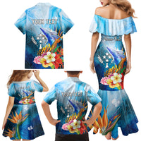 Personalised Kosrae Constitution Day Family Matching Mermaid Dress and Hawaiian Shirt Humpback Whale Tropical Flowers LT05 - Polynesian Pride