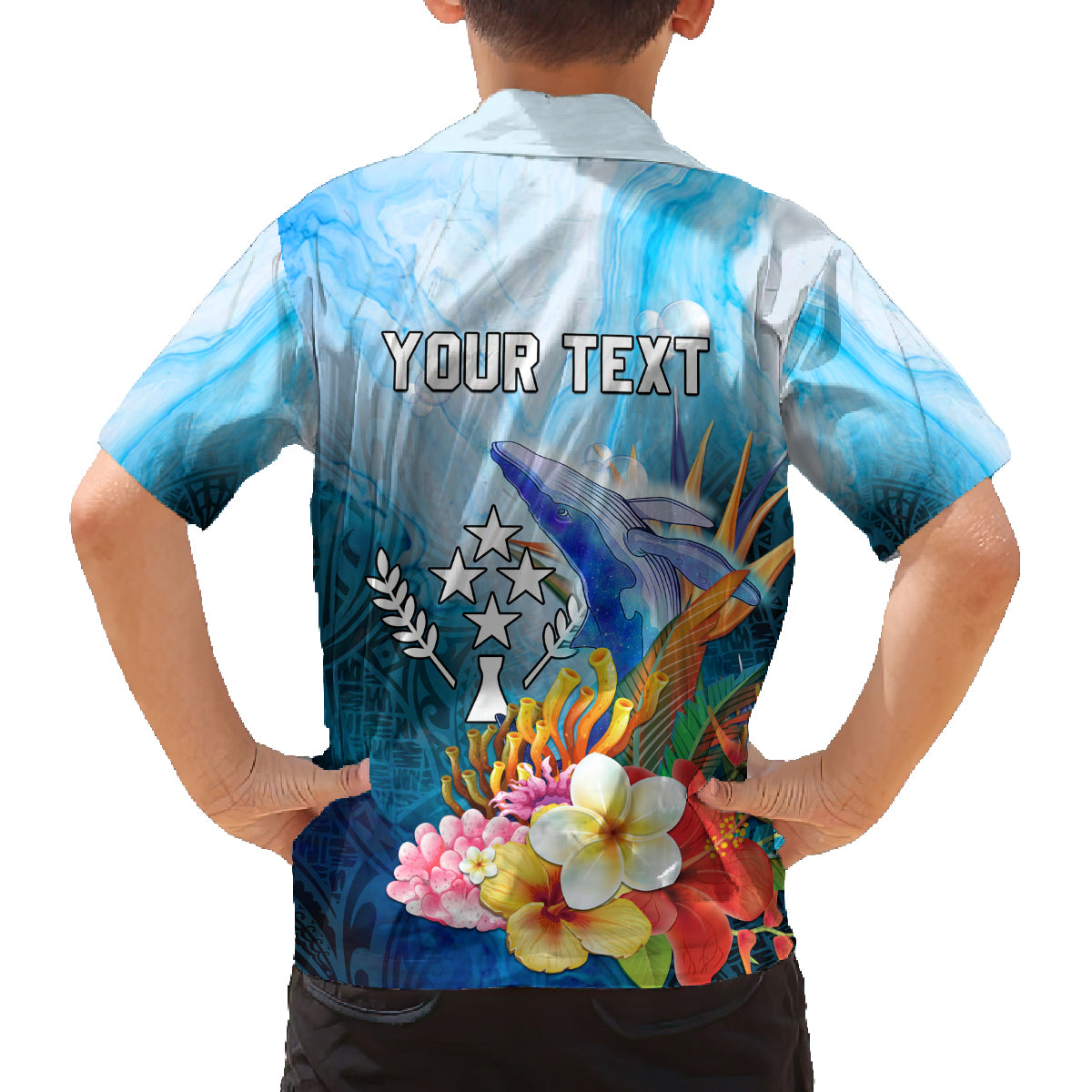 Personalised Kosrae Constitution Day Family Matching Off Shoulder Long Sleeve Dress and Hawaiian Shirt Humpback Whale Tropical Flowers LT05 - Polynesian Pride