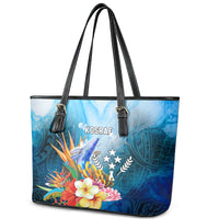 Kosrae Constitution Day Leather Tote Bag Humpback Whale Tropical Flowers LT05 - Polynesian Pride