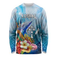 Personalised Kosrae Constitution Day Long Sleeve Shirt Humpback Whale Tropical Flowers LT05 Unisex Blue - Polynesian Pride