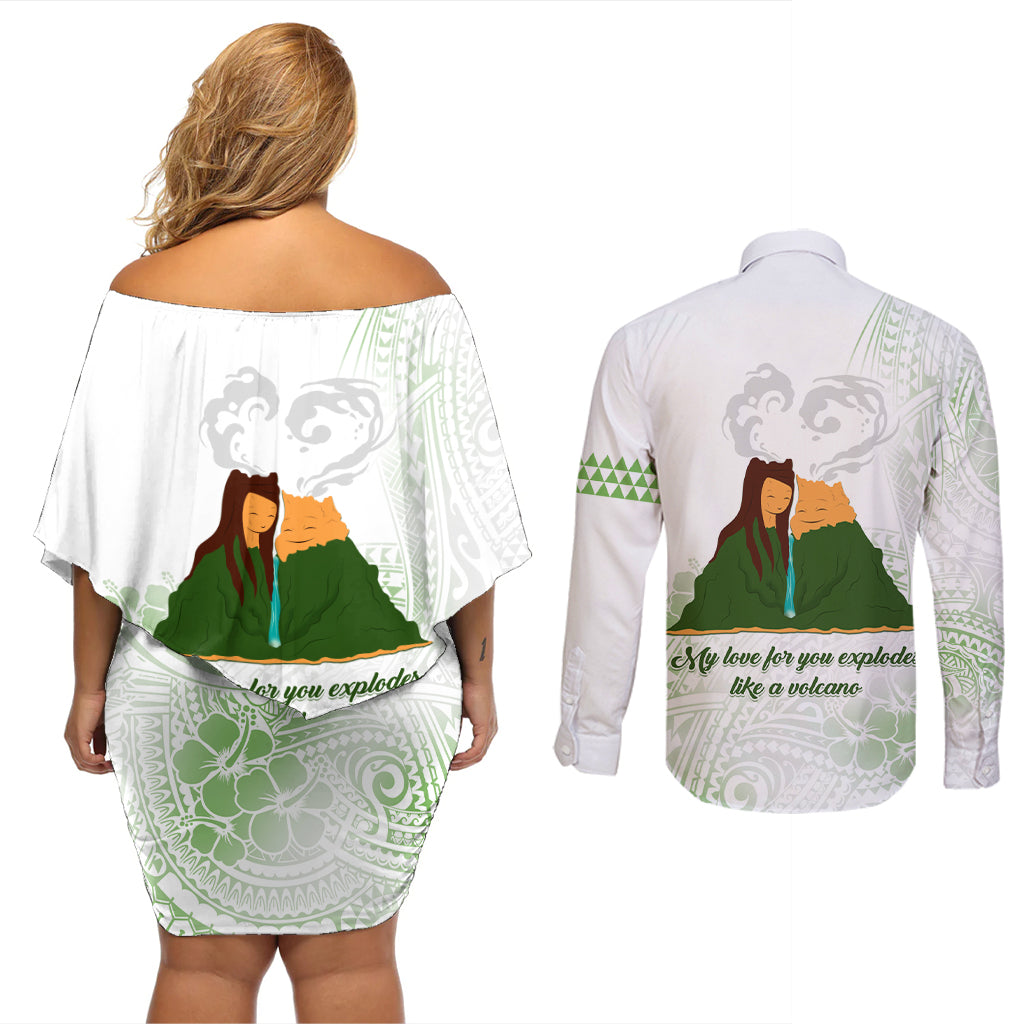 Personalised I LAVA YOU Volcano Valentine Couples Matching Off Shoulder Short Dress and Long Sleeve Button Shirt Polynesian Tribal Pattern LT05 - Polynesian Pride