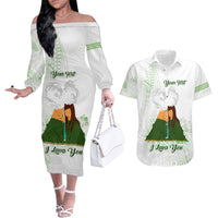 Personalised I LAVA YOU Volcano Valentine Couples Matching Off The Shoulder Long Sleeve Dress and Hawaiian Shirt Polynesian Tribal Pattern LT05 White - Polynesian Pride