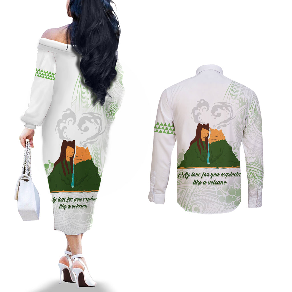 Personalised I LAVA YOU Volcano Valentine Couples Matching Off The Shoulder Long Sleeve Dress and Long Sleeve Button Shirt Polynesian Tribal Pattern LT05 - Polynesian Pride