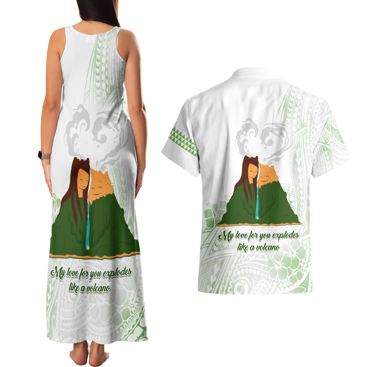 Personalised I LAVA YOU Volcano Valentine Couples Matching Tank Maxi Dress and Hawaiian Shirt Polynesian Tribal Pattern LT05 - Polynesian Pride